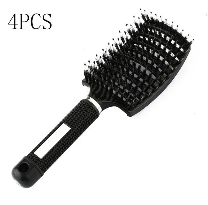 A premium hair brush with a sleek design, featuring soft bristles and a rounded massage function for healthy, detangled hair
