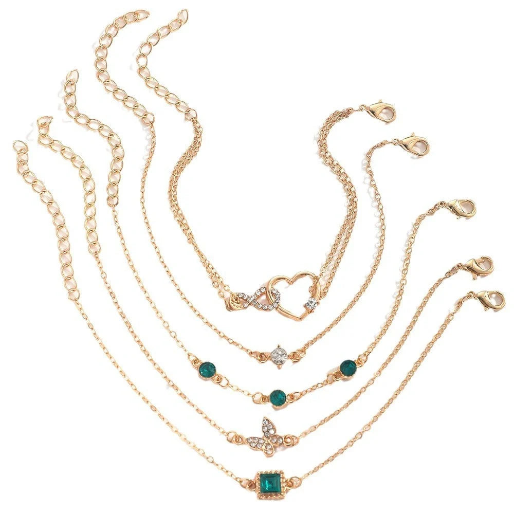 Bohemian green crystal heart bracelet set for women