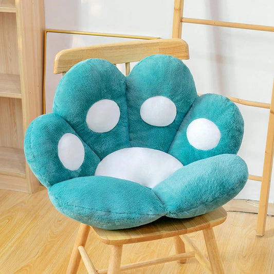 Plush office chair cushion with adorable paw-shaped design in various colors and sizes