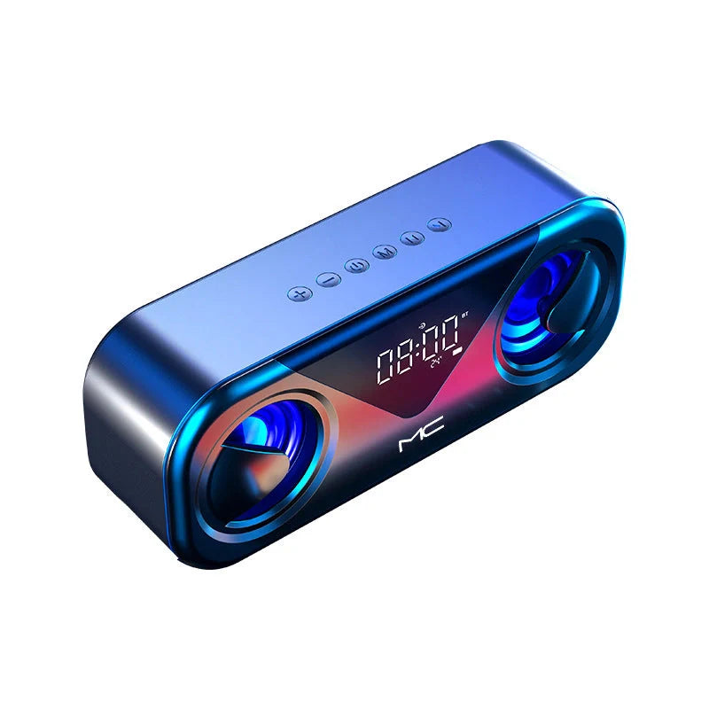 MC H9 Bluetooth Speaker Wireless Alarm Clock with Temperature Display in black, gold, and white