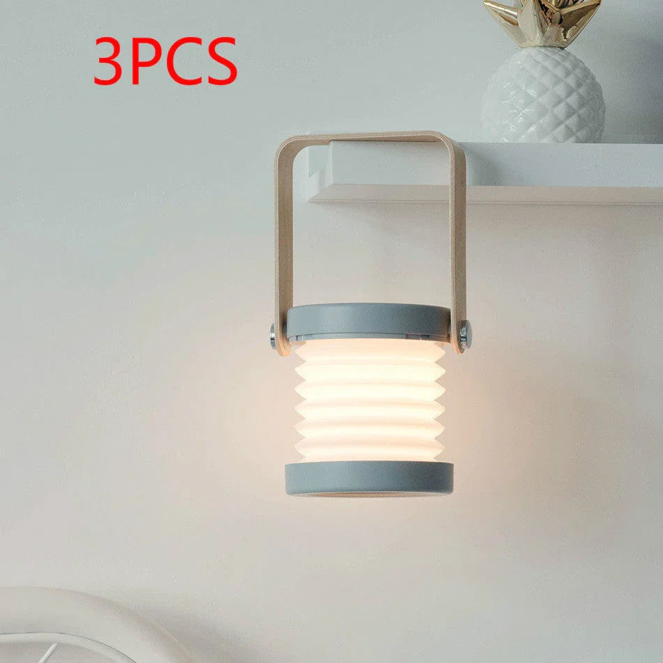 Elegant foldable LED lamp with touch-controlled dimming, rechargeable battery, and modern design for home decor