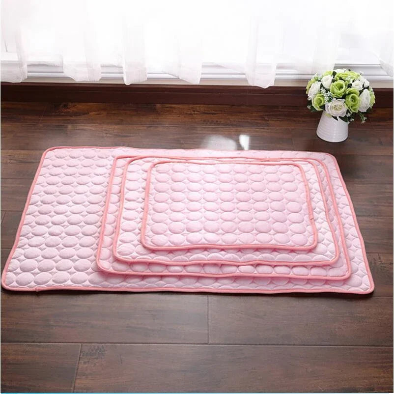 Premium pet cooling pad made with cold silk and breathable mesh to keep your furry friend comfortable in the summer heat