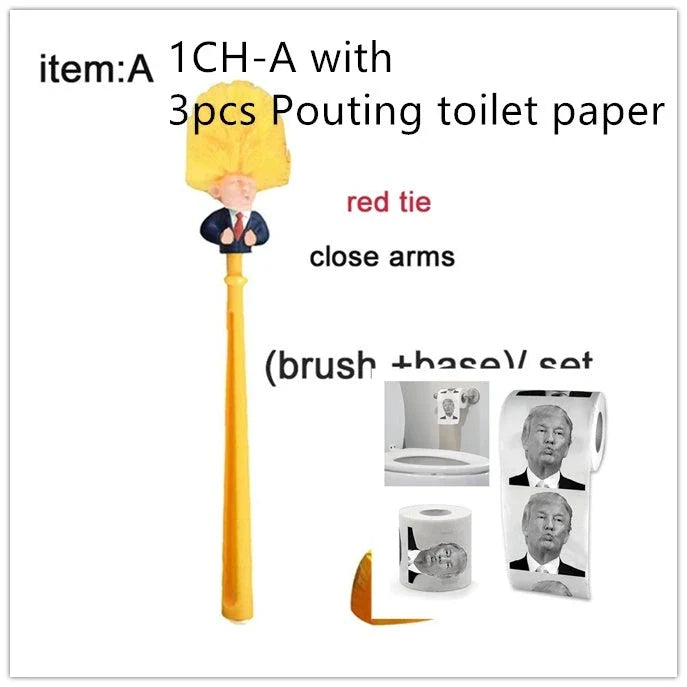 Hilarious Trump-themed toilet brush with bright yellow color and distinctive design
