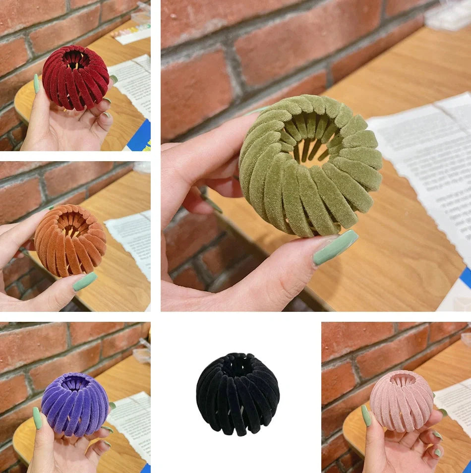 Velvet bird's nest hair ring hairpin in various colours for stylish ponytails