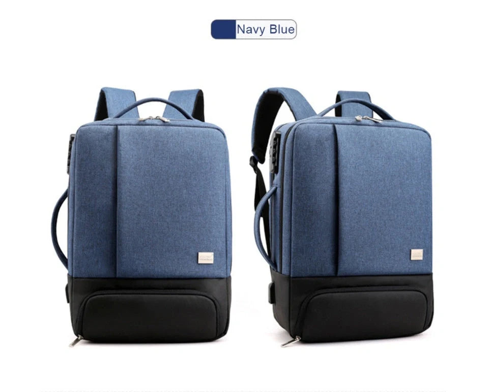 15.6 inch durable nylon laptop bag with anti-theft feature in blue, light grey, and black