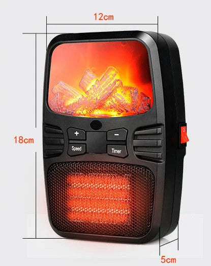 Compact 1000W electric fan heater with remote control, suitable for home and office use