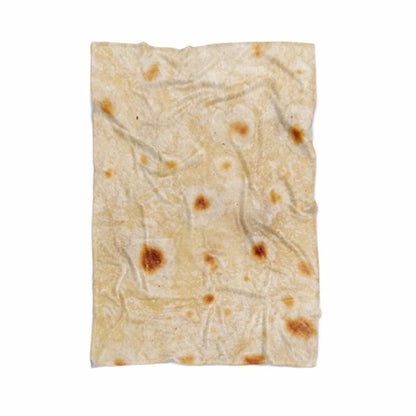 Supremely soft flannel burrito blanket in round and rectangular shapes, featuring vibrant food-themed print for cozy indoor and outdoor use
