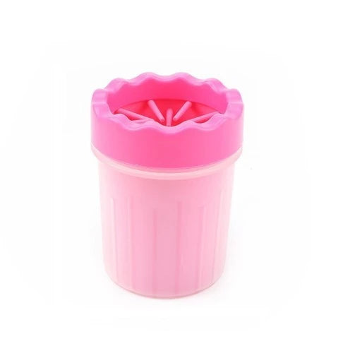 Silicone Dog Paw Washer Cup in various colors and sizes, featuring soft bristles for gentle cleaning.