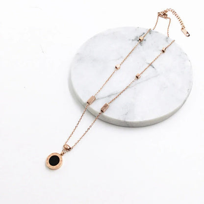 Elegant 18K rose gold titanium steel necklace with double-sided Roman numeral design