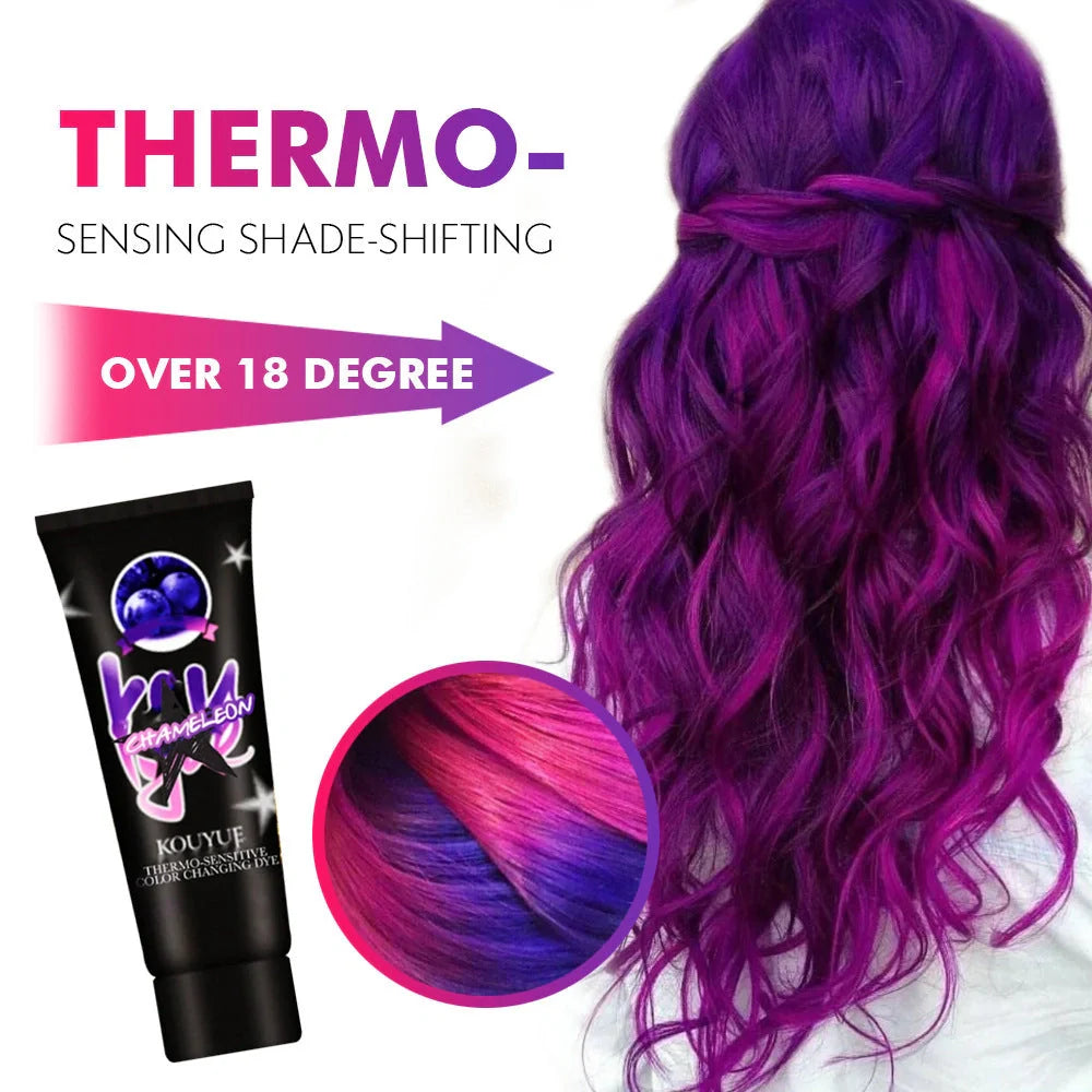 Professional thermochromic hair dye cream with colour change effect
