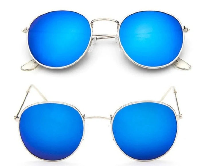 Women's retro metal sunglasses with round frame in gold and silver options