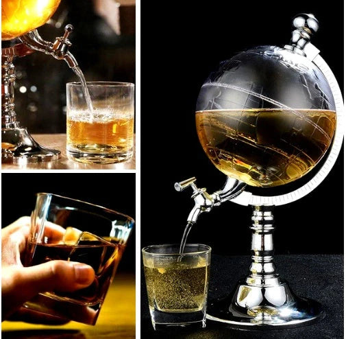 Globe-shaped wine decanter with chrome stand, 1.5L capacity