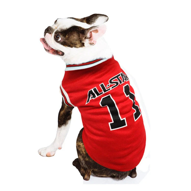 World Cup themed cotton dog vest in black and red for summer comfort