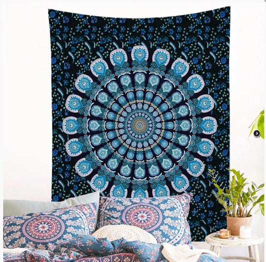 Printed mandala design wall hanging tapestry in various colours and sizes