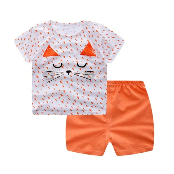Cotton cartoon clothing sets for infants and young children in various patterns