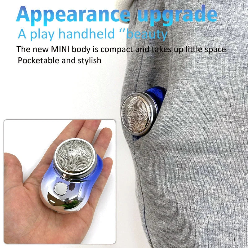 Mini Portable USB Rechargeable Electric Shaver for Men in black, blue, green, and silver