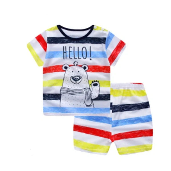 Cotton cartoon clothing sets for infants and young children in various patterns