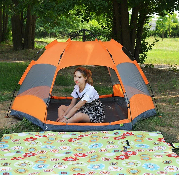 Automatic hexagonal camping tent in various colours with carbon fiber poles