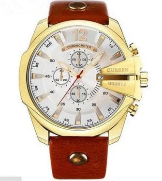 A premium wristwatch with a large dial and three sub-dials, showcasing a sophisticated and stylish design.