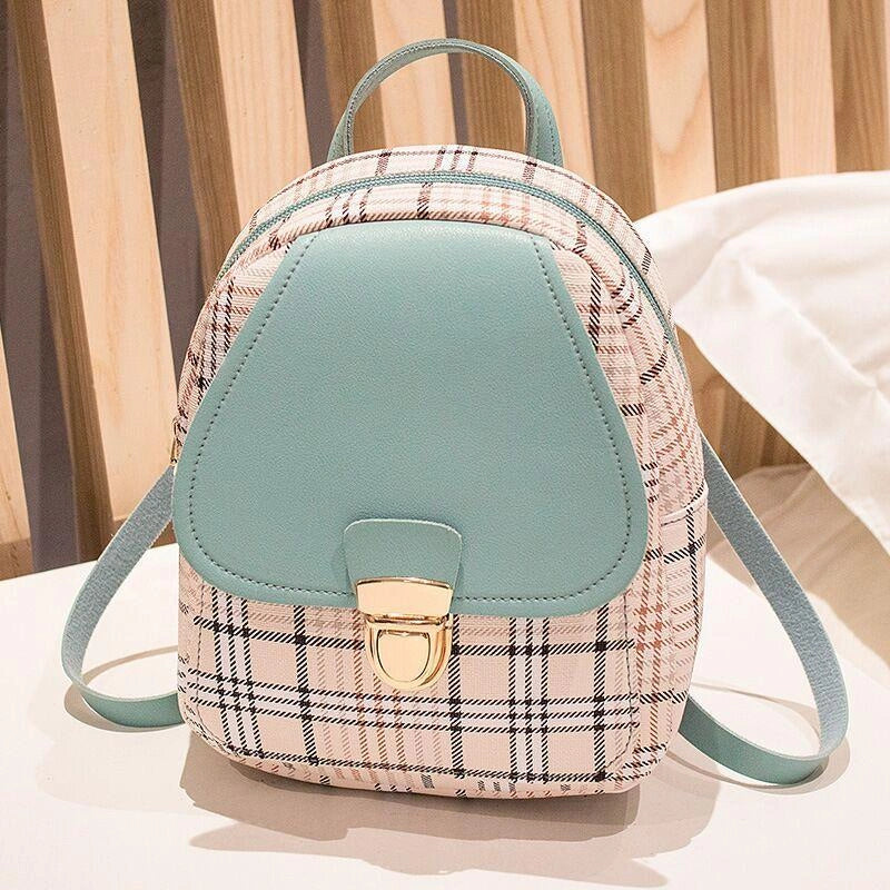 Ladies Check Lock Small Backpack in various colours with plaid pattern and zipper opening
