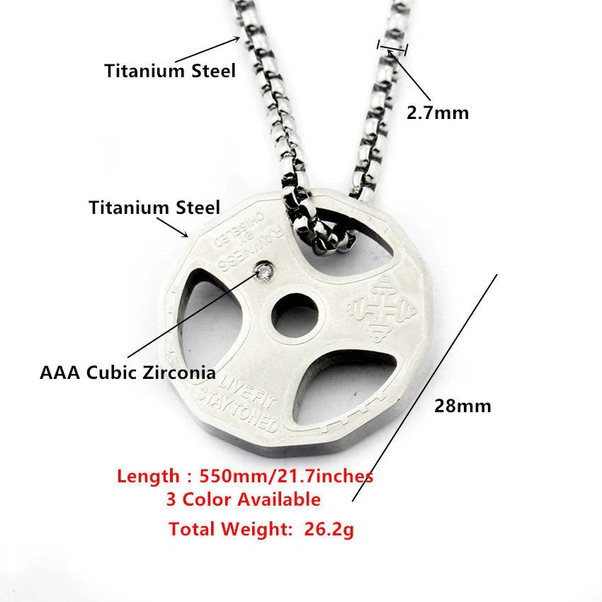Hip hop fashion fitness dumbbells necklace with tide pendant in titanium steel