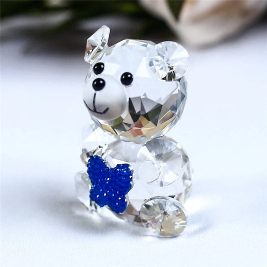 Hand-carved white crystal bear figurine with geometric design