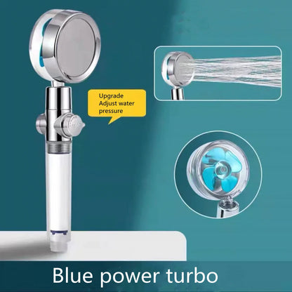 360-degree rotating high-pressure shower head with built-in fan and adjustable water spray