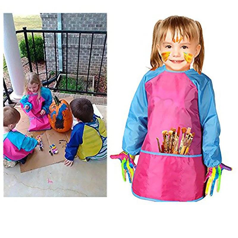Waterproof children's painting apron with long sleeves in various colors