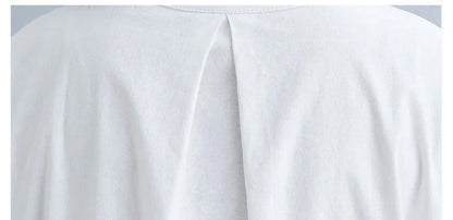 Women's cotton-linen stand collar short sleeves dress in black and white
