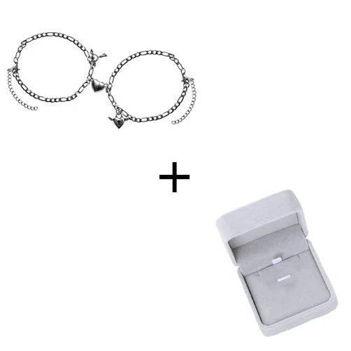 Floral heart-shaped couple bracelets with adjustable iron chains, symbolising love and friendship.