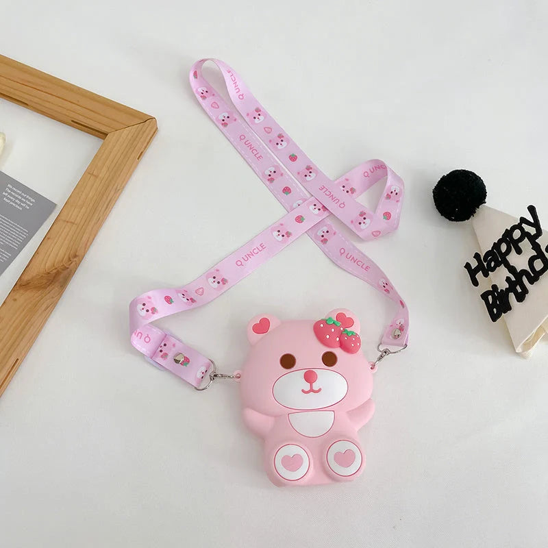 Kids' adorable strawberry bear shoulder bag for daily use