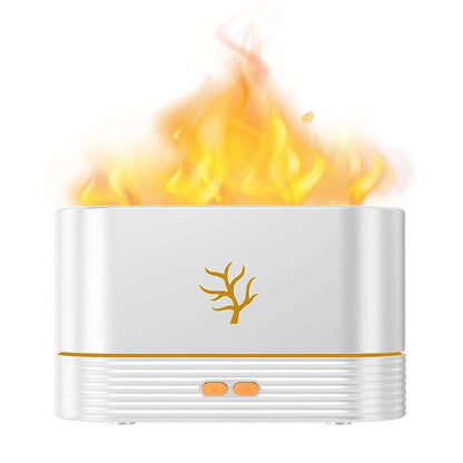 Elegant aroma diffuser and ultrasonic humidifier with mesmerising LED flame-like effects, ideal for modern British homes