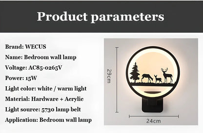 Elegant Nordic-inspired wall lamps with various designs like deers, windmill, and birds creating a cosy, romantic atmosphere