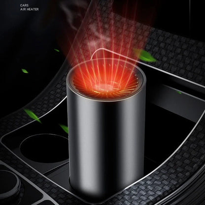 Compact car heater with adjustable airflow and heating/cooling functionality for year-round in-car comfort