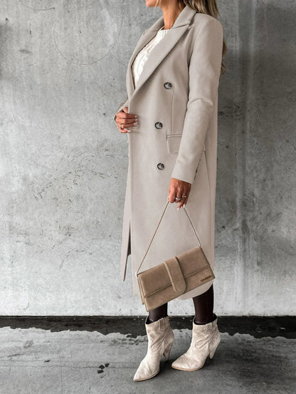 Women's long polyester winter coat in various colors including light grey, black, khaki, army green, and more