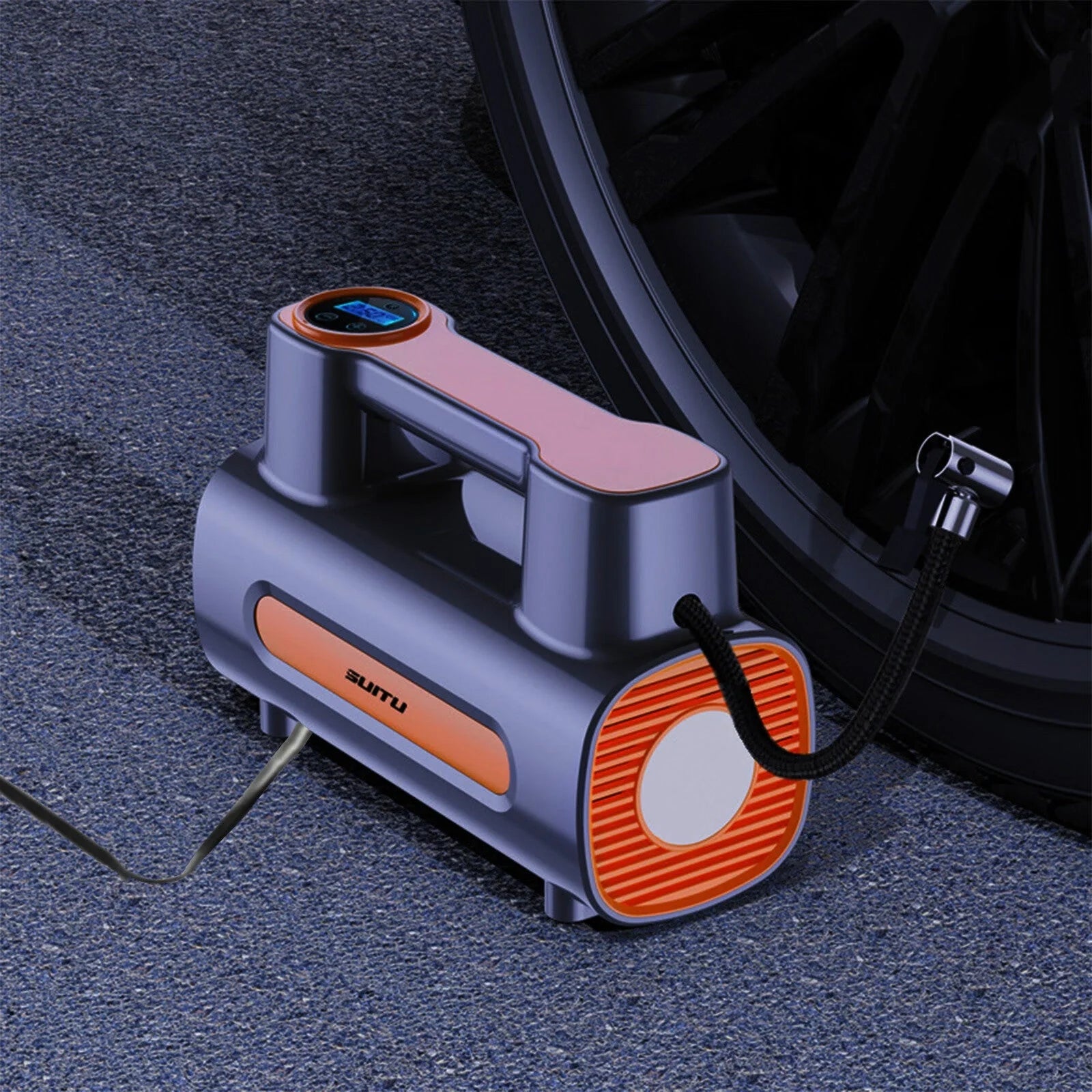 12V DC Portable Tire Inflator with digital display and LED light