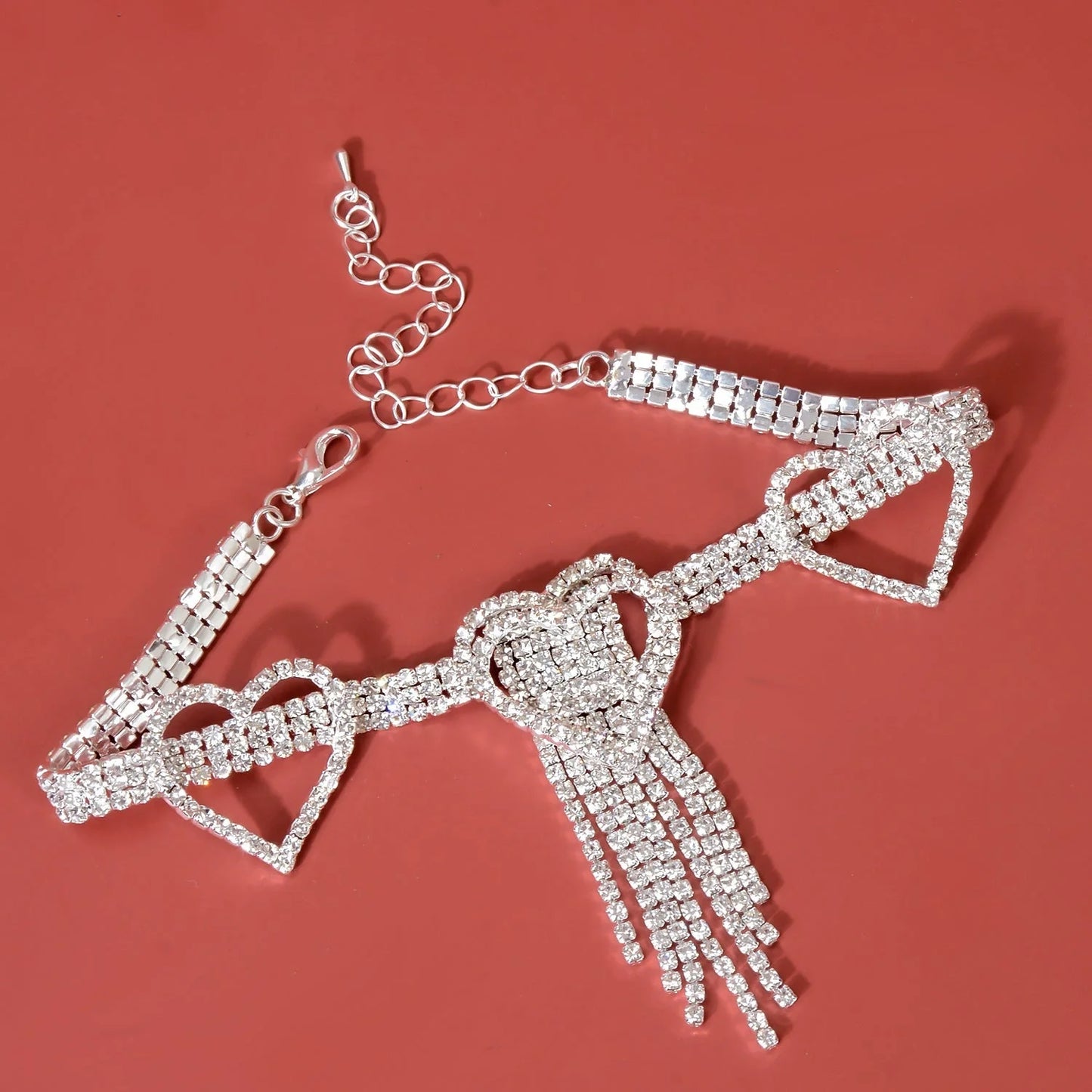 Elegant blue rhinestone tassel anklet for women, perfect for adding glamour to any outfit.