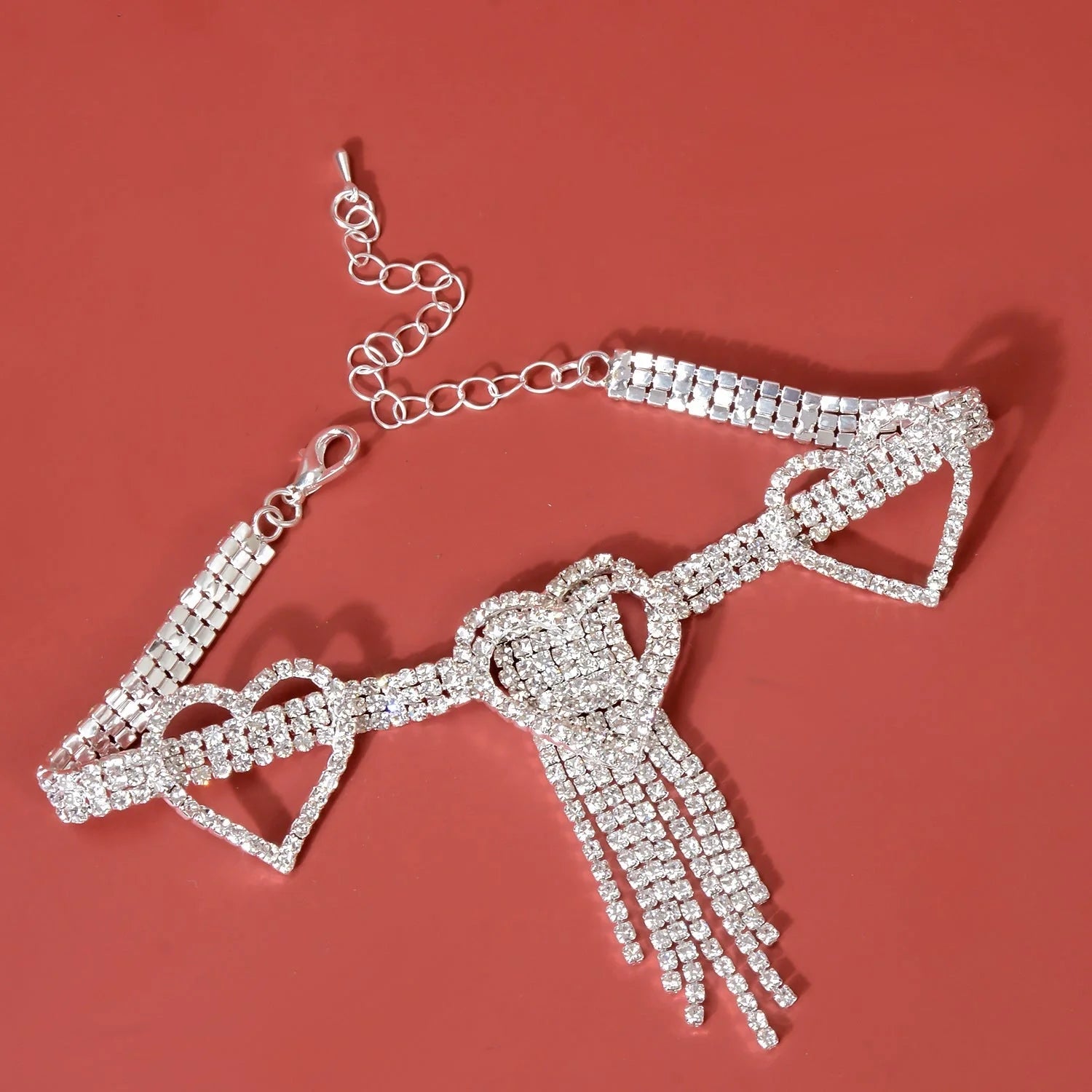 Elegant blue rhinestone tassel anklet for women, perfect for adding glamour to any outfit.