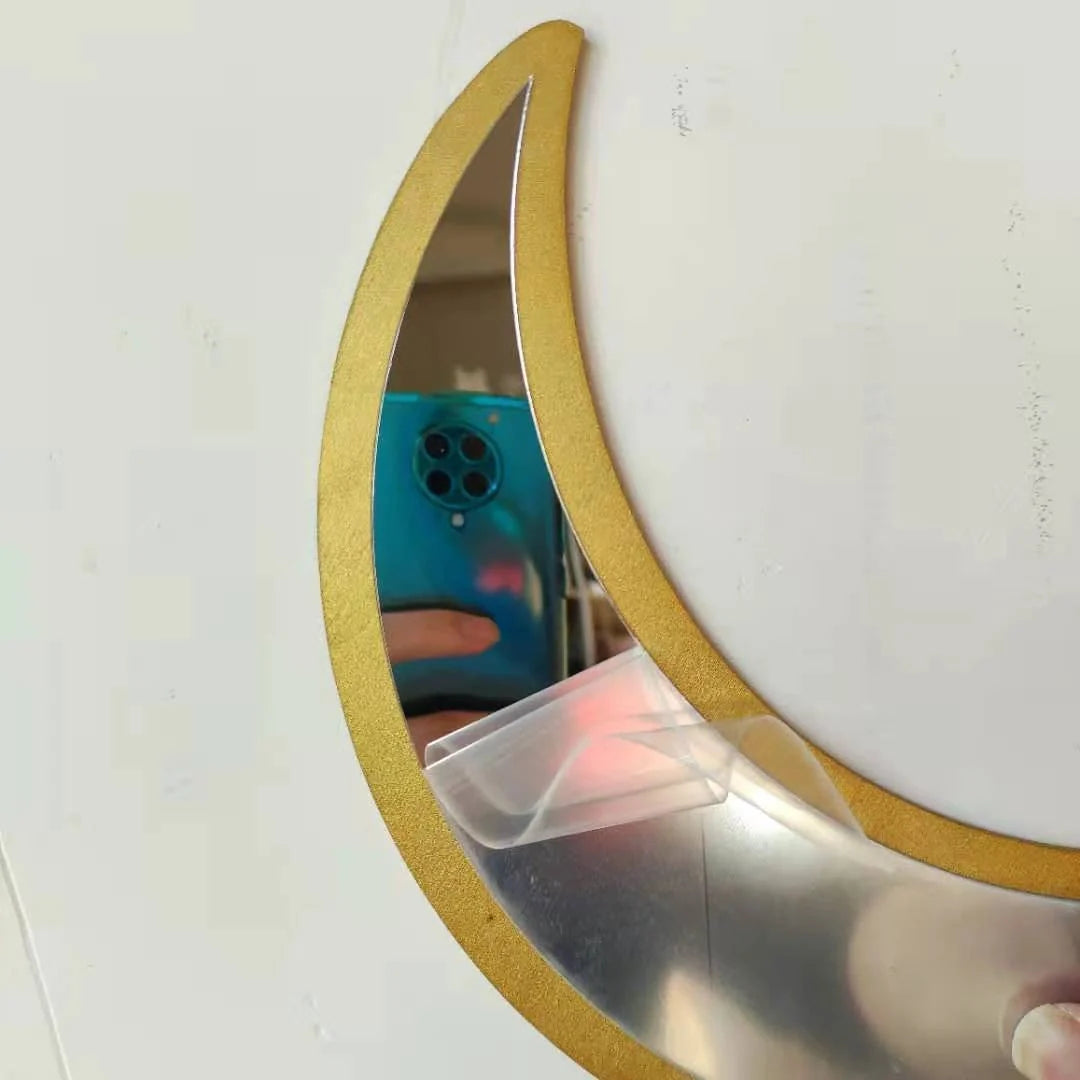 Bohemia Nordic Style Wooden Acrylic Moon Phase Mirror Wall Decoration in brown, black, and gold options
