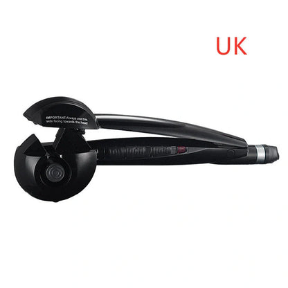 Automatic curling iron in pink, black, and blue with 360-degree turn feature