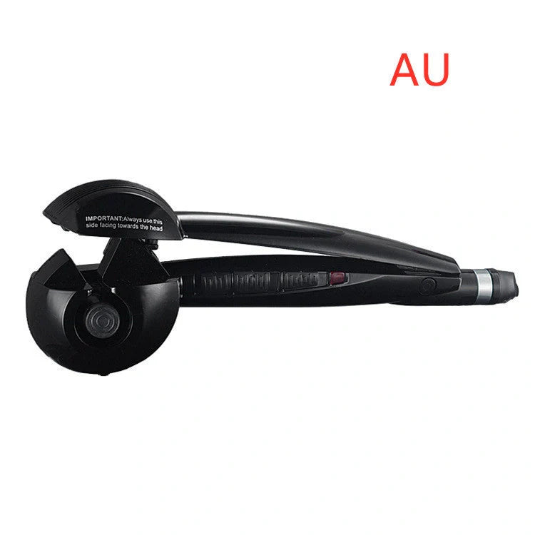 Automatic curling iron in pink, black, and blue with 360-degree turn feature