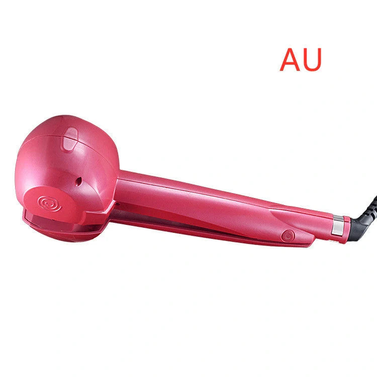 Automatic curling iron in pink, black, and blue with 360-degree turn feature