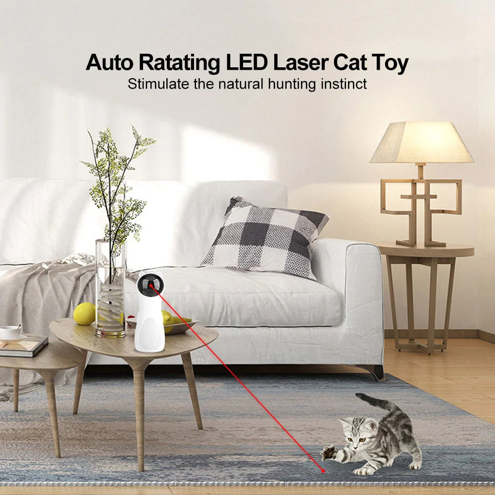 Automatic laser cat toy in white with adjustable modes for feline entertainment