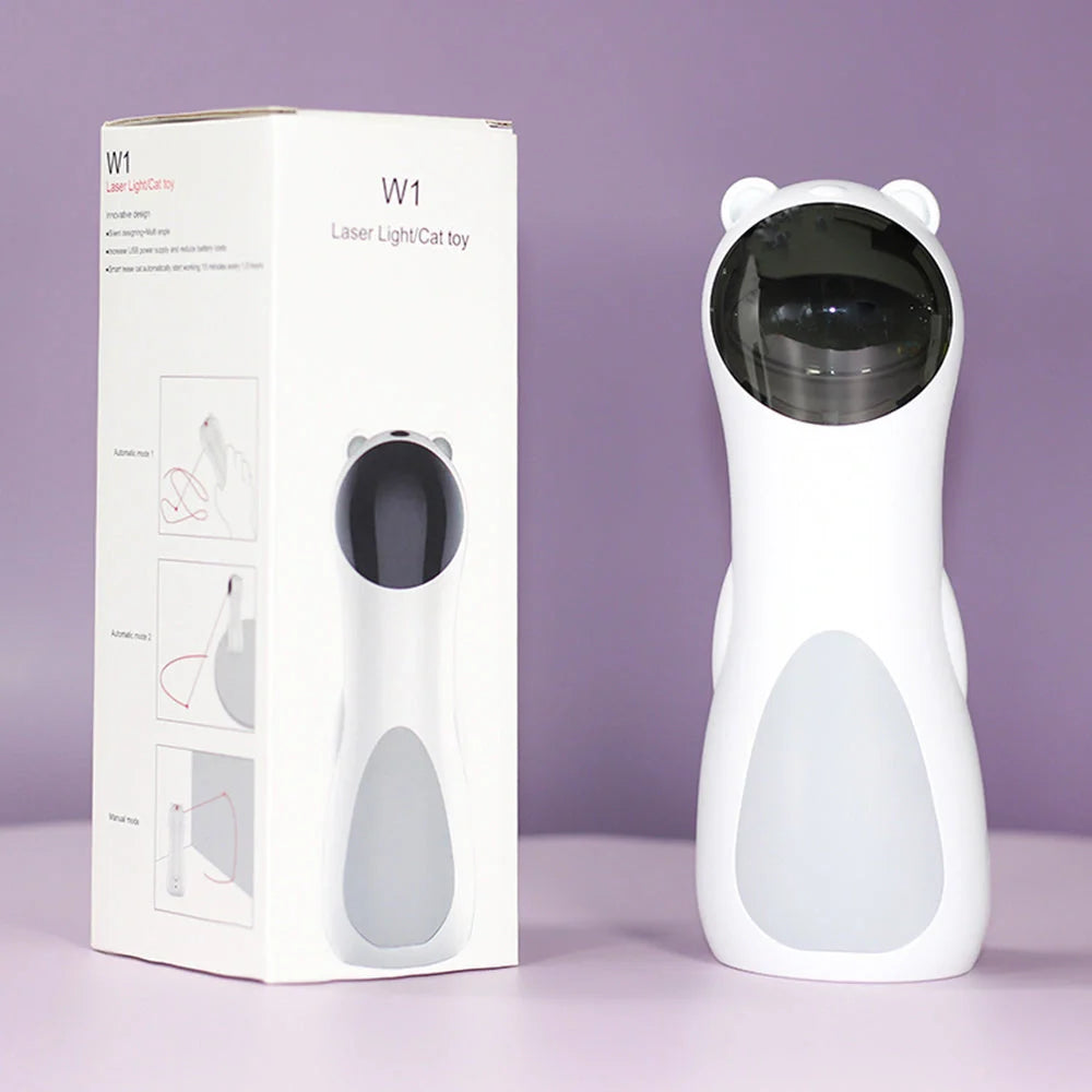 Automatic laser cat toy in white with adjustable modes for feline entertainment