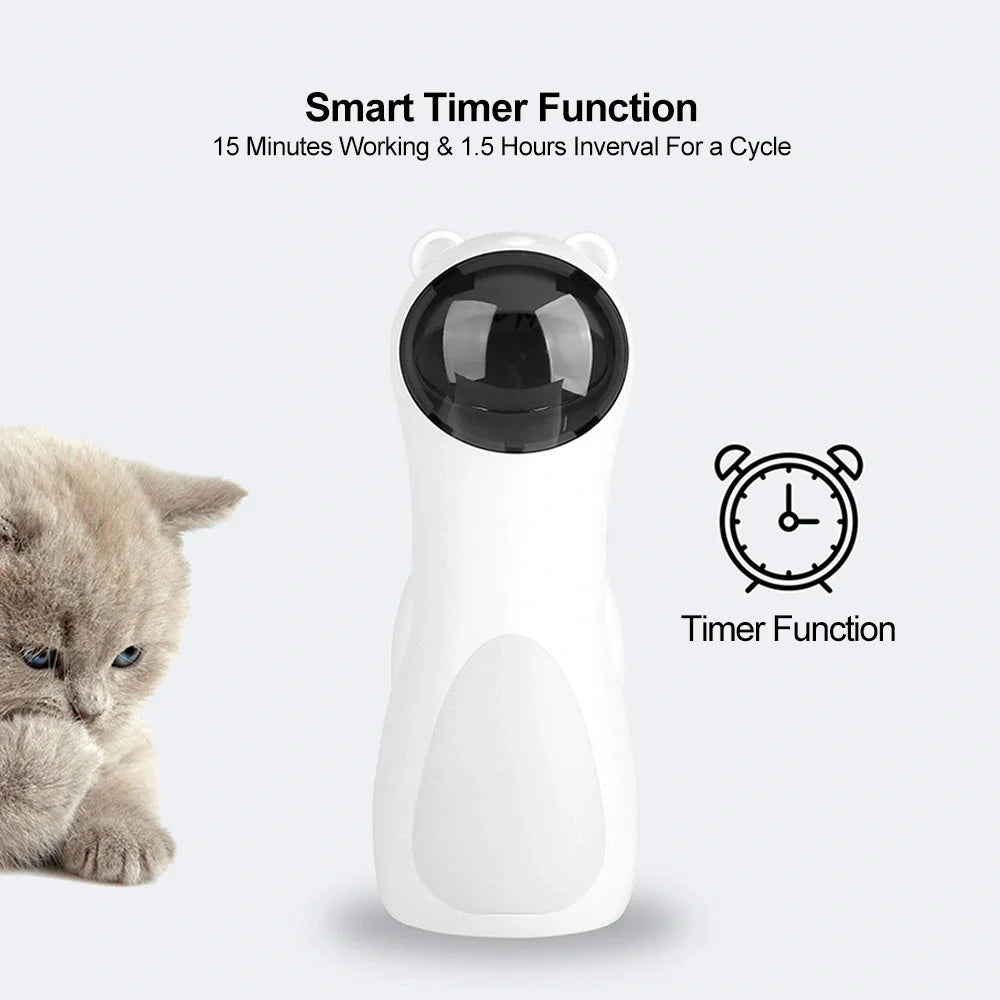 Automatic laser cat toy in white with adjustable modes for feline entertainment