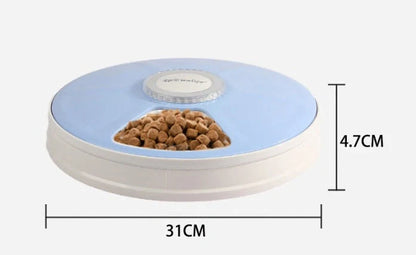 Automatic pet feeder with six meal trays and voice recorder