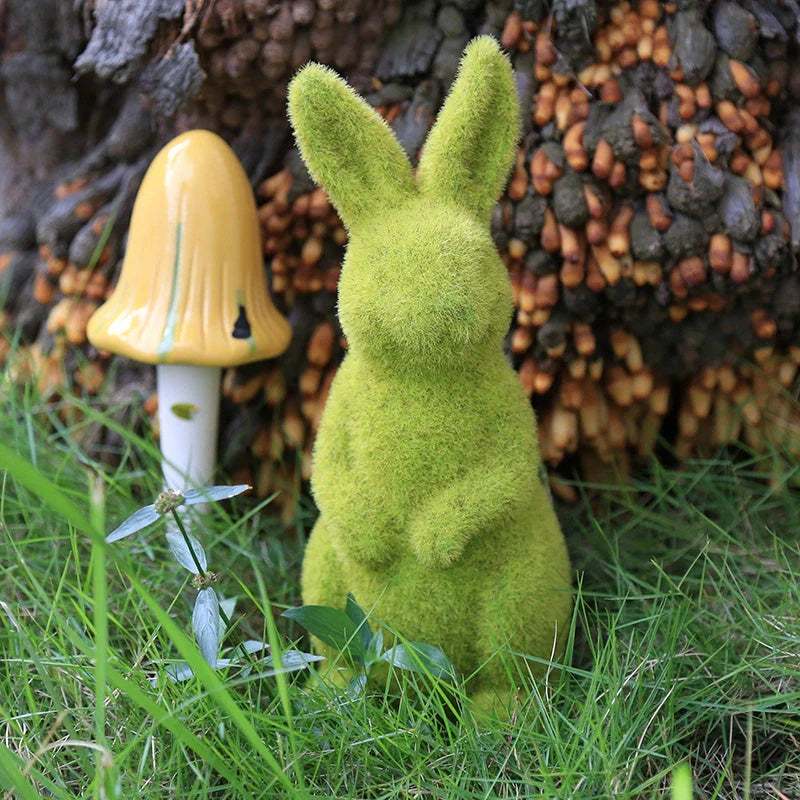 Green resin Easter rabbit ornament in sitting and standing postures