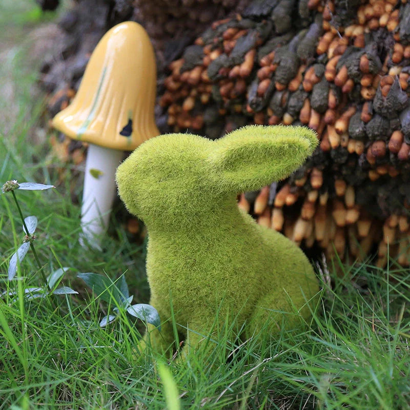 Green resin Easter rabbit ornament in sitting and standing postures