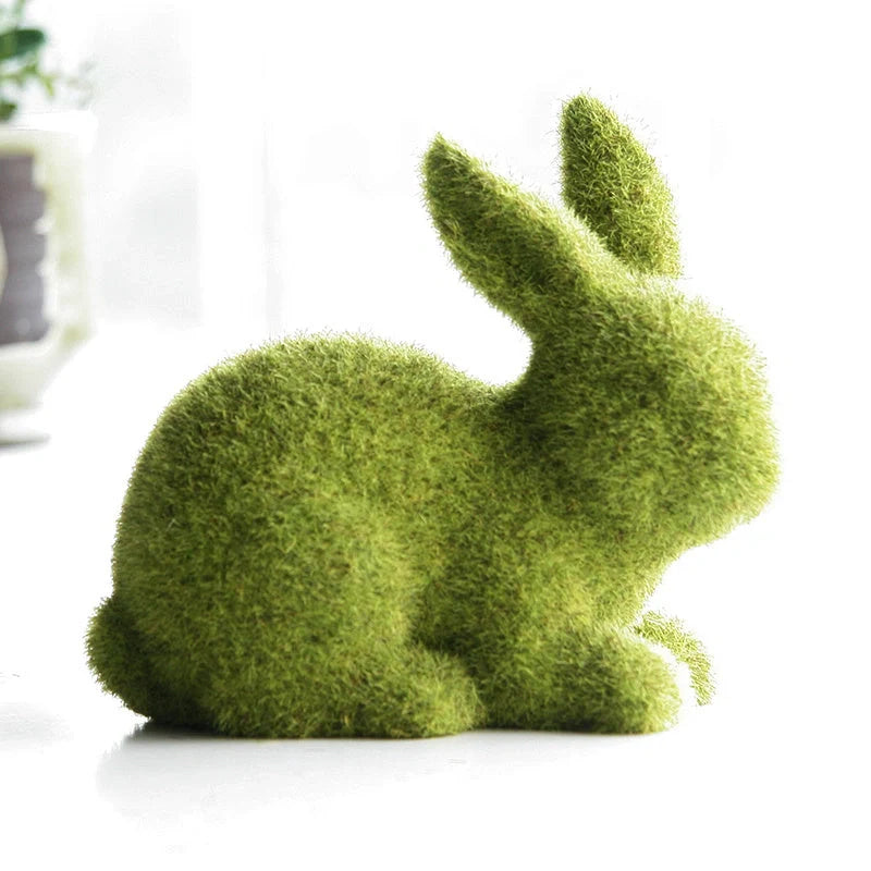 Green resin Easter rabbit ornament in sitting and standing postures