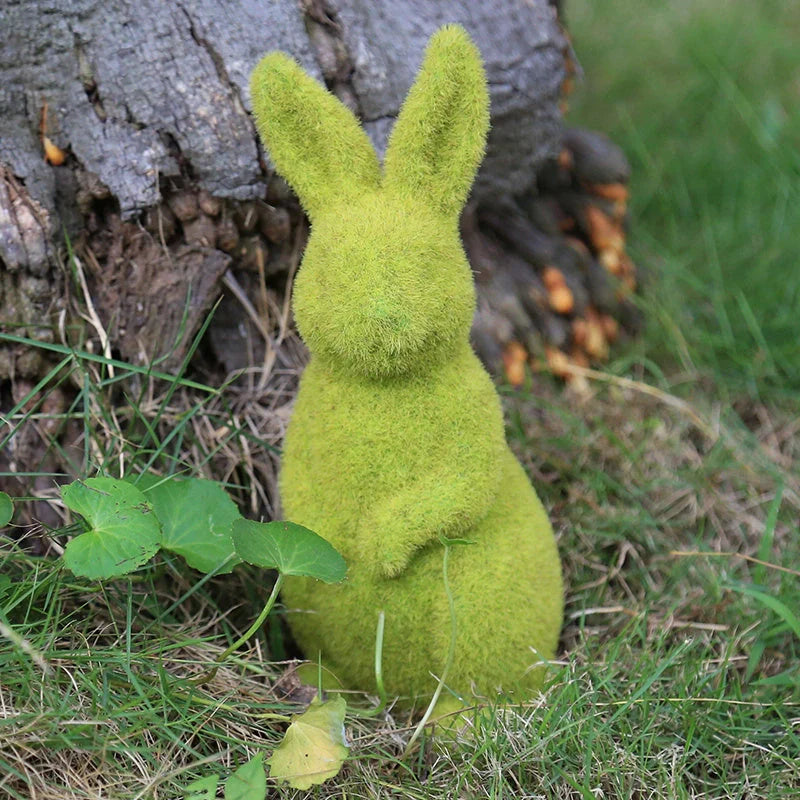Green resin Easter rabbit ornament in sitting and standing postures